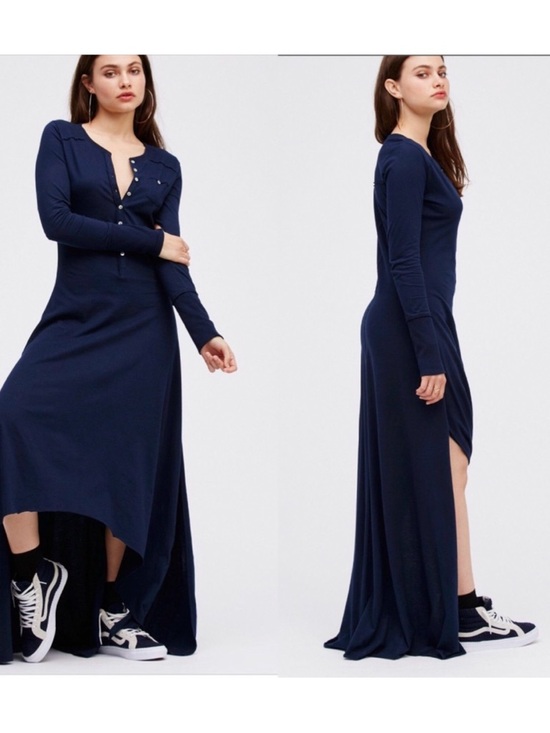 Free People Dresses & Skirts - Free People Beach Legacy Henley Navy Blue Maxi Hi Low Dress